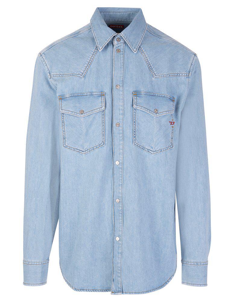 商品Diesel|Diesel Logo-Embroidered Button-Up Denim Shirt,价格¥1184-¥1228,第1张图片