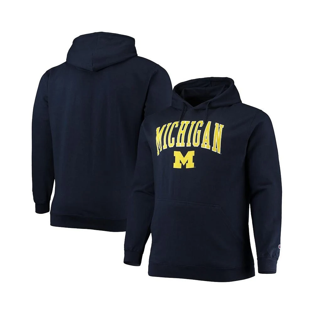 商品CHAMPION|Men's Navy Michigan Wolverines Big and Tall Arch Over Logo Powerblend Pullover Hoodie,价格¥478,第1张图片