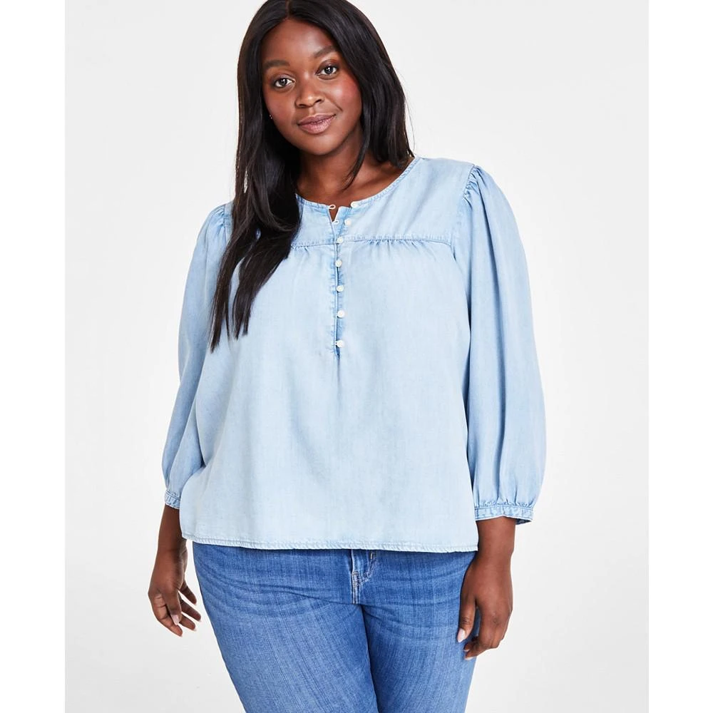 商品Levi's|Plus Size Halsey 3/4-Sleeve Button-Front Blouse,价格¥268,第3张图片详细描述