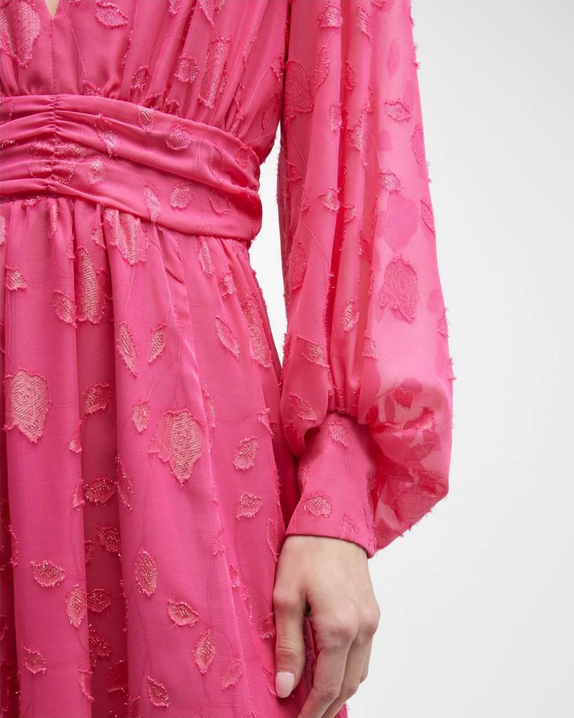 Deep V-Neck Balloon-Sleeve Floral Burnout Gown 商品