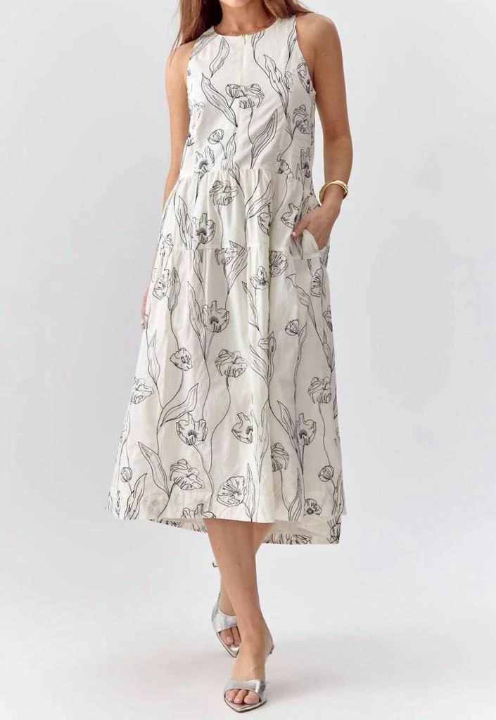 商品Greylin|Greylin - Leila Drop Waist Embroidered Midi Dres,价格¥812,第1张图片