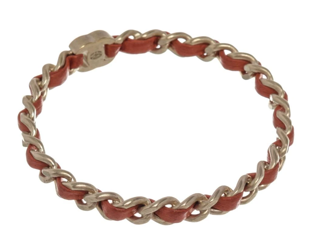 商品[二手商品] Chanel|Chanel Red Leather Woven Silver-tone Chain-link CC Bangle Bracelet,价格¥8704,第4张图片详细描述