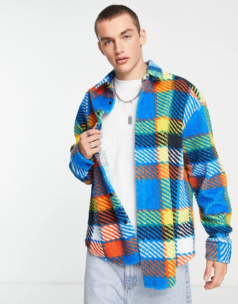 商品ASOS|ASOS DESIGN 90s oversized borg shirt in bright blue check,价格¥187,第1张图片
