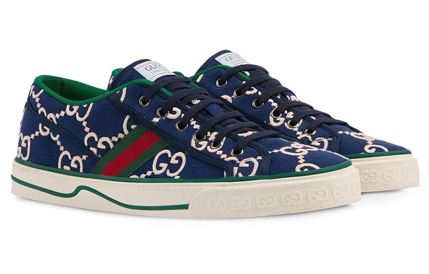商品[国内直发] Gucci|古驰 Tennis 1977 织物 徽标印花 防滑耐磨透气 低帮 生活休闲鞋 女款 蓝绿色,价格¥3066,第3张图片详细描述