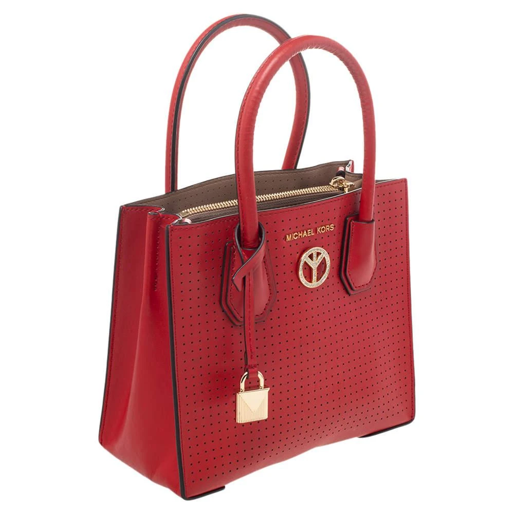 商品[二手商品] Michael Kors|Michael Kors Red Perforated Leather Mini Mercer Tote,价格¥1140,第3张图片详细描述