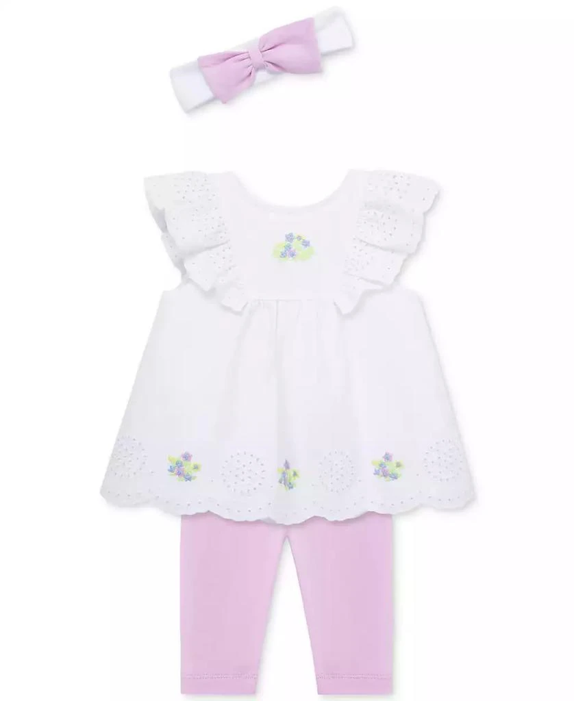 商品Little Me|Baby Girls 3-Pc. Sweet Eyelet Floral Top, Leggings & Headband Set,价格¥155,第3张图片详细描述