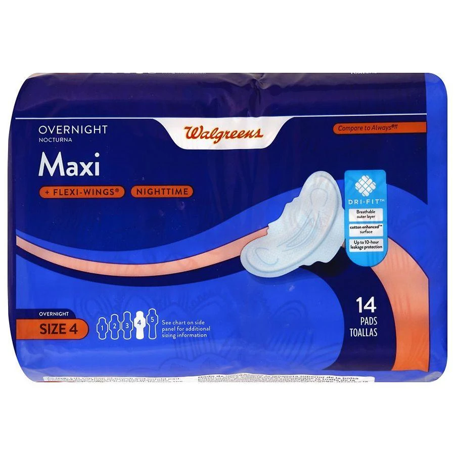 商品Walgreens|Maxi Pads, Overnight, With Flexi-Wings Size 4 (ct. 14),价格¥26,第2张图片详细描述