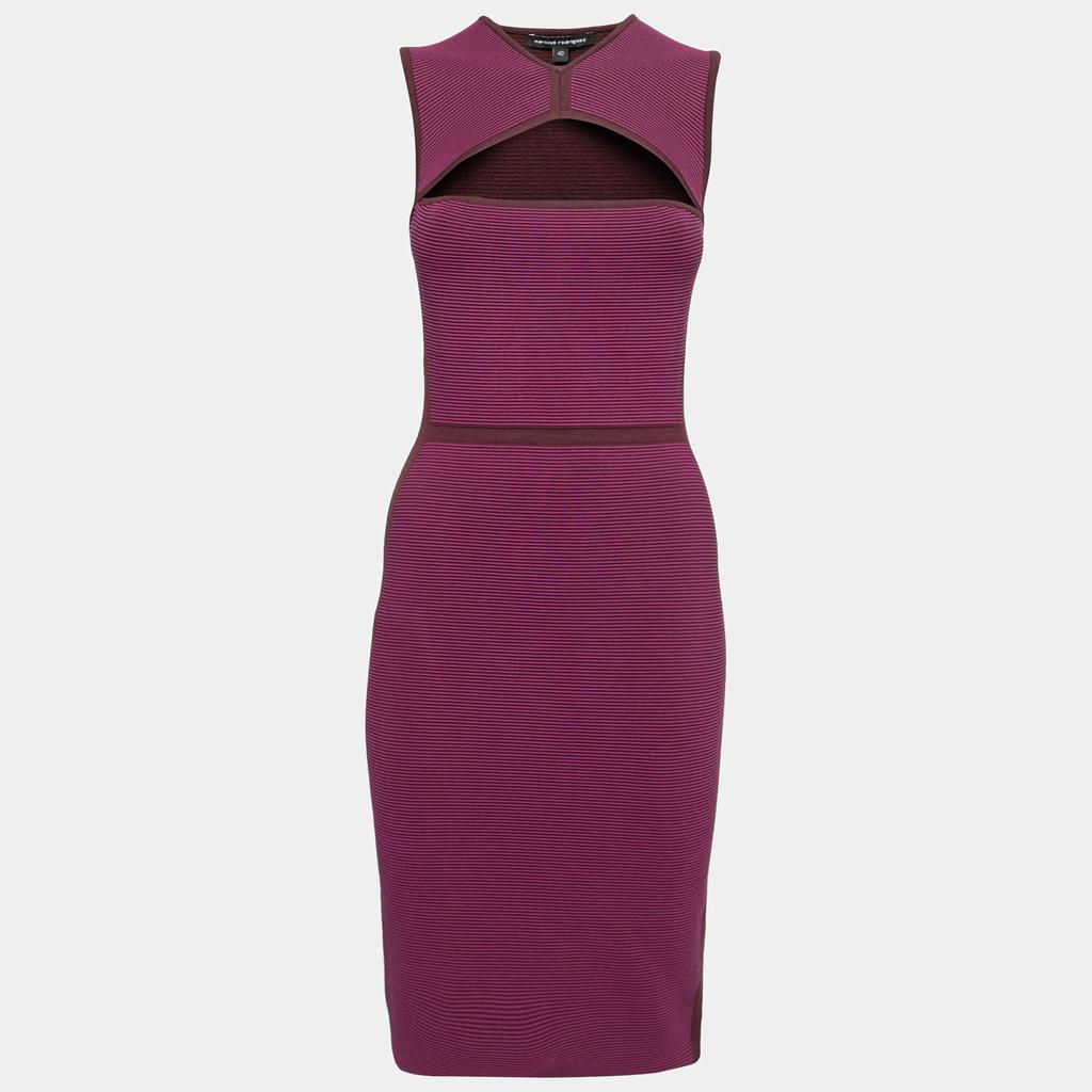 Narciso Rodriguez Purple Silk Knit Cut Out Yoke Sleeveless Sheath Dress S商品第1张图片规格展示