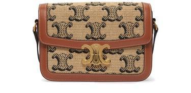 商品Celine|Medium Triomphe bag in raffia jacquard Triomphe and calfskin,价格¥23744,第1张图片