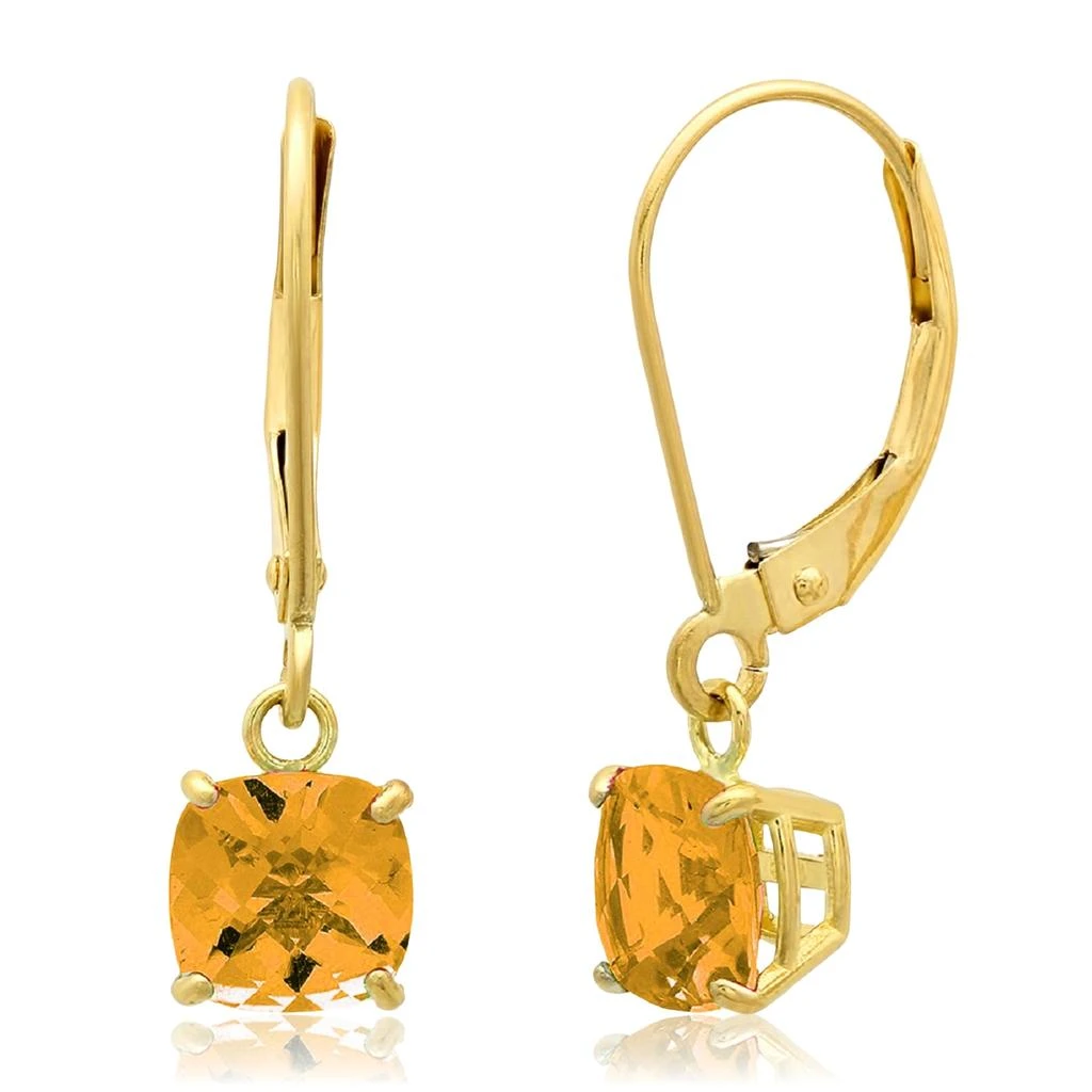 商品MaxColor|Solid 10K Yellow Gold Cushion Cut Dangle Gemstone Leverback Earrings,价格¥1174,第4张图片详细描述