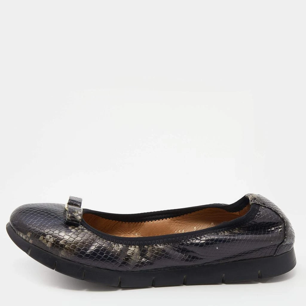 商品[二手商品] Salvatore Ferragamo|Salvatore Ferragamo Brown Python Embossed Leather Vara Bow Scrunch Ballet Flats Size 39.5,价格¥1045,第1张图片