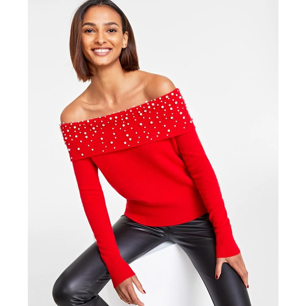 商品Charter Club|Women's 100% Cashmere Embellished Off-The-Shoulder Sweater, Created for Macy's,价格¥1248,第1张图片