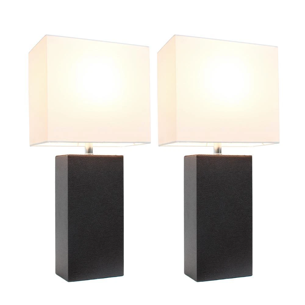 商品Elegant Designs|2 Pack Modern Leather Table Lamps with White Fabric Shades, Espresso Brown,价格¥809,第1张图片