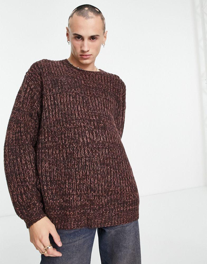 ASOS DESIGN heavyweight fisherman rib crew neck jumper in burgundy twist商品第1张图片规格展示