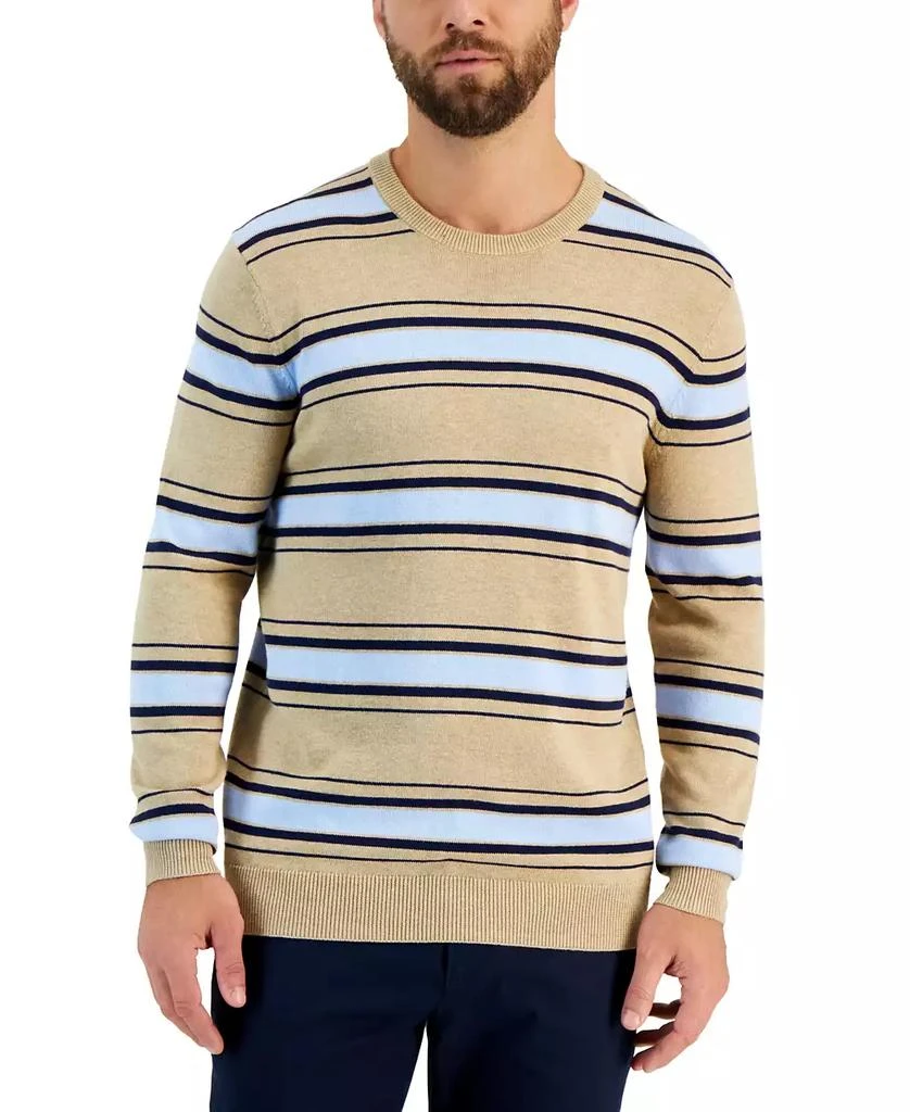 商品Club Room|Men's Elevated Striped Long Sleeve Crewneck Sweater, Created for Macy's,价格¥142,第1张图片