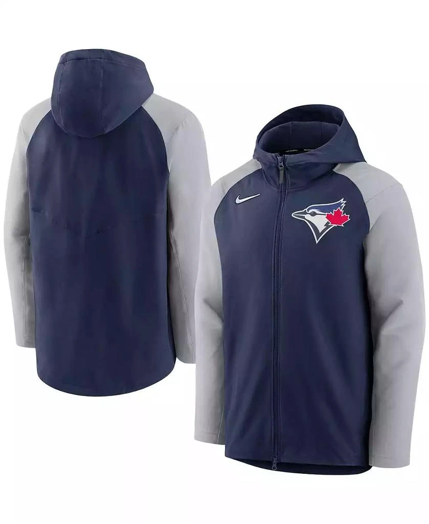 商品NIKE|Men's Navy, Gray Toronto Blue Jays Authentic Collection Performance Raglan Full-Zip Hoodie,价格¥927,第1张图片