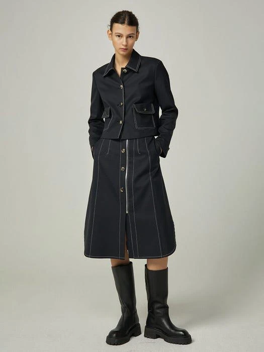 商品AVA MOLLI|Stitch Detail Zip Skirt_Navy,价格¥1385,第1张图片
