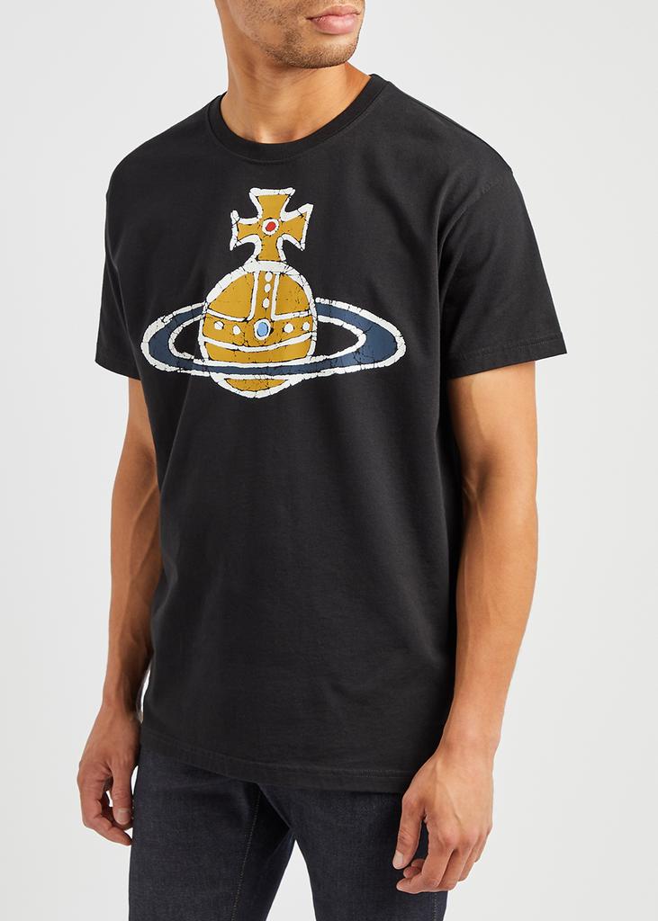 Black orb-print cotton T-shirt商品第2张图片规格展示