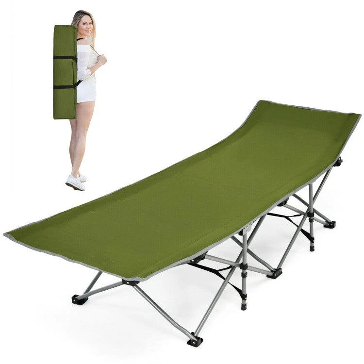 商品Hivvago|Folding Camping Cot with Side Storage Pocket Detachable Headrest-Green,价格¥442,第1张图片