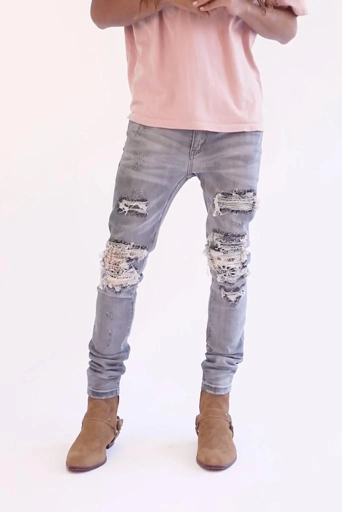 商品MNML|X284 Moto Skinny Denim - Grey/Blue,价格¥335,第3张图片详细描述