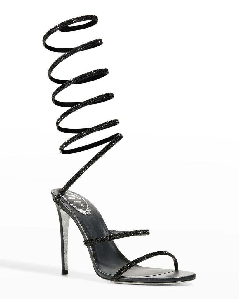 105mm Shimmery Snake-Wrap Stiletto Sandals商品第2张图片规格展示