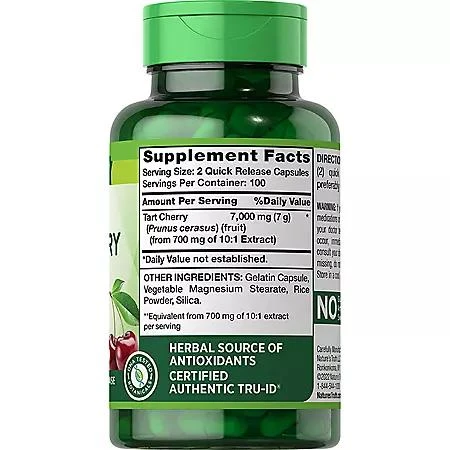 商品Nature's Truth|Nature's Truth Tart Cherry Extract 7,000 mg Quick-Release Capsules (200 ct.),价格¥132,第2张图片详细描述