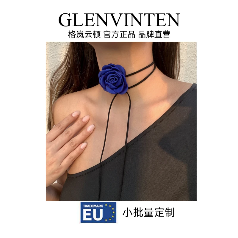 商品[国内直发] GLENVINTEN|欧美跨境天鹅绒花朵项圈 rose choker植物大红花女士颈链,价格¥30,第1张图片