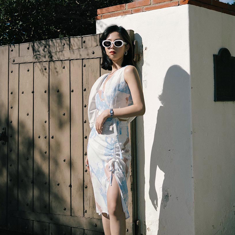 【Suggyl联名胶囊系列】Peggy抽象印花法式度假风侧开叉抽绳半裙 | Peggy Skirt - Abstract Colors 商品第4张图片规格展示