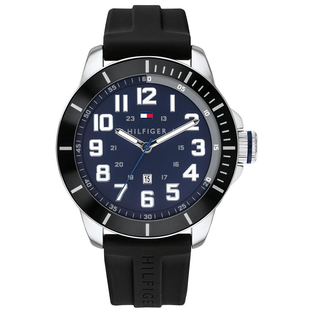 商品Tommy Hilfiger|Men's Black Silicone Strap Watch 44mm, Created for Macy's,价格¥421,第1张图片