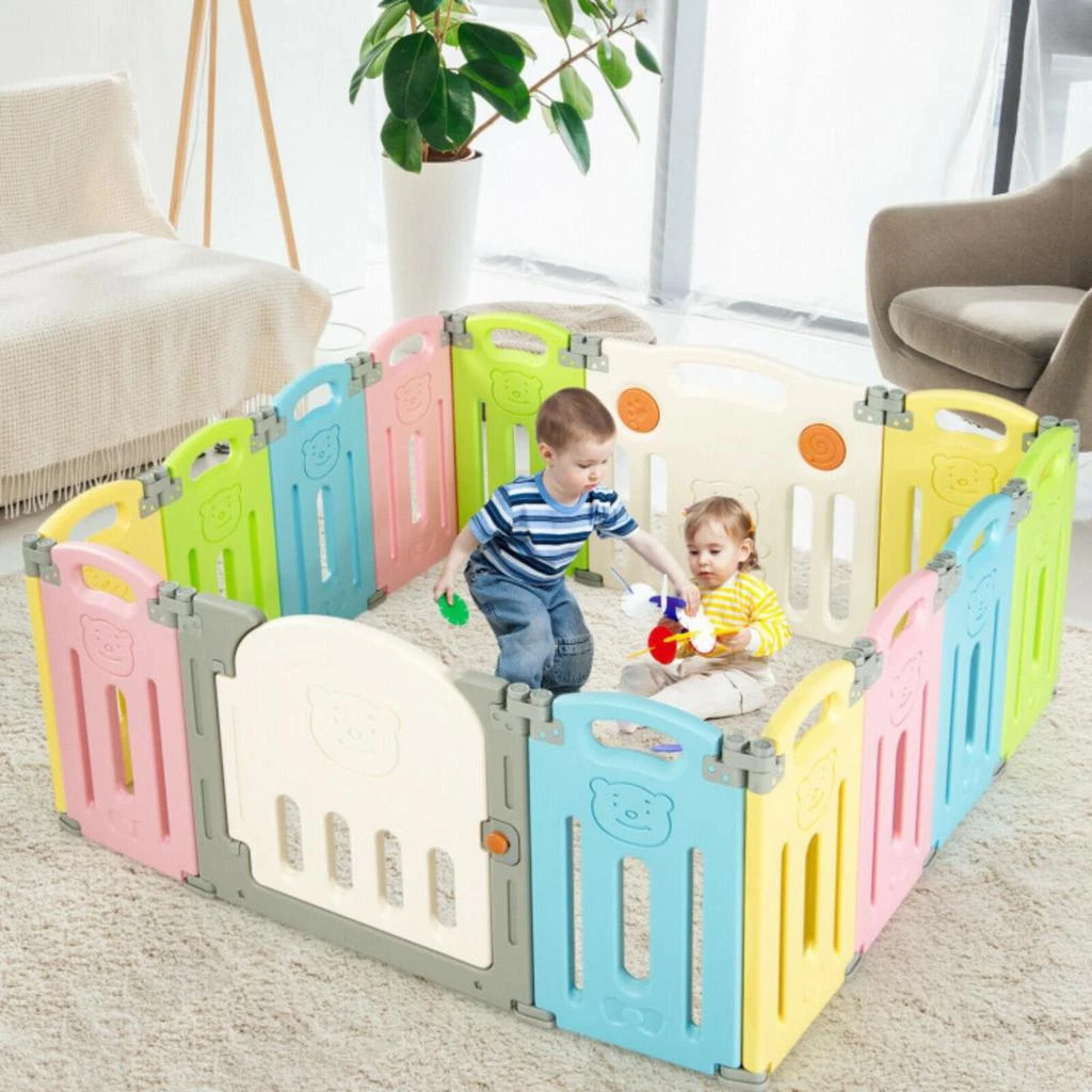 商品Hivvago|Foldable Baby Playpen 14 Panel Activity Center Safety Play Yard-Multicolor,价格¥929,第2张图片详细描述