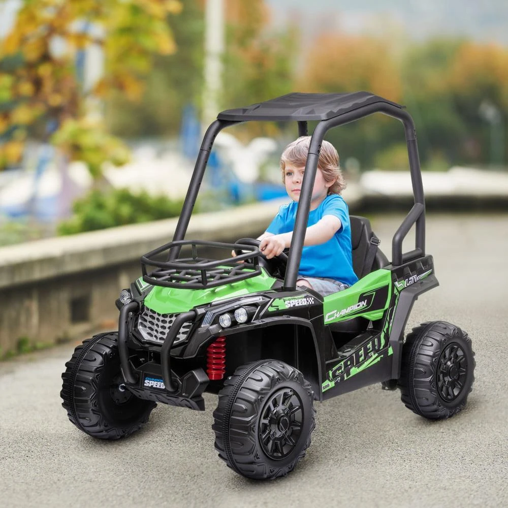 商品BreeBe|Aosom 12V Kids UTV, Battery Powered Electric Ride on Car with Music, Lights, MP3/USB, Suspension System & Remote Control, Toy Vehicle for Boys and Girls, Green,价格¥3226,第2张图片详细描述