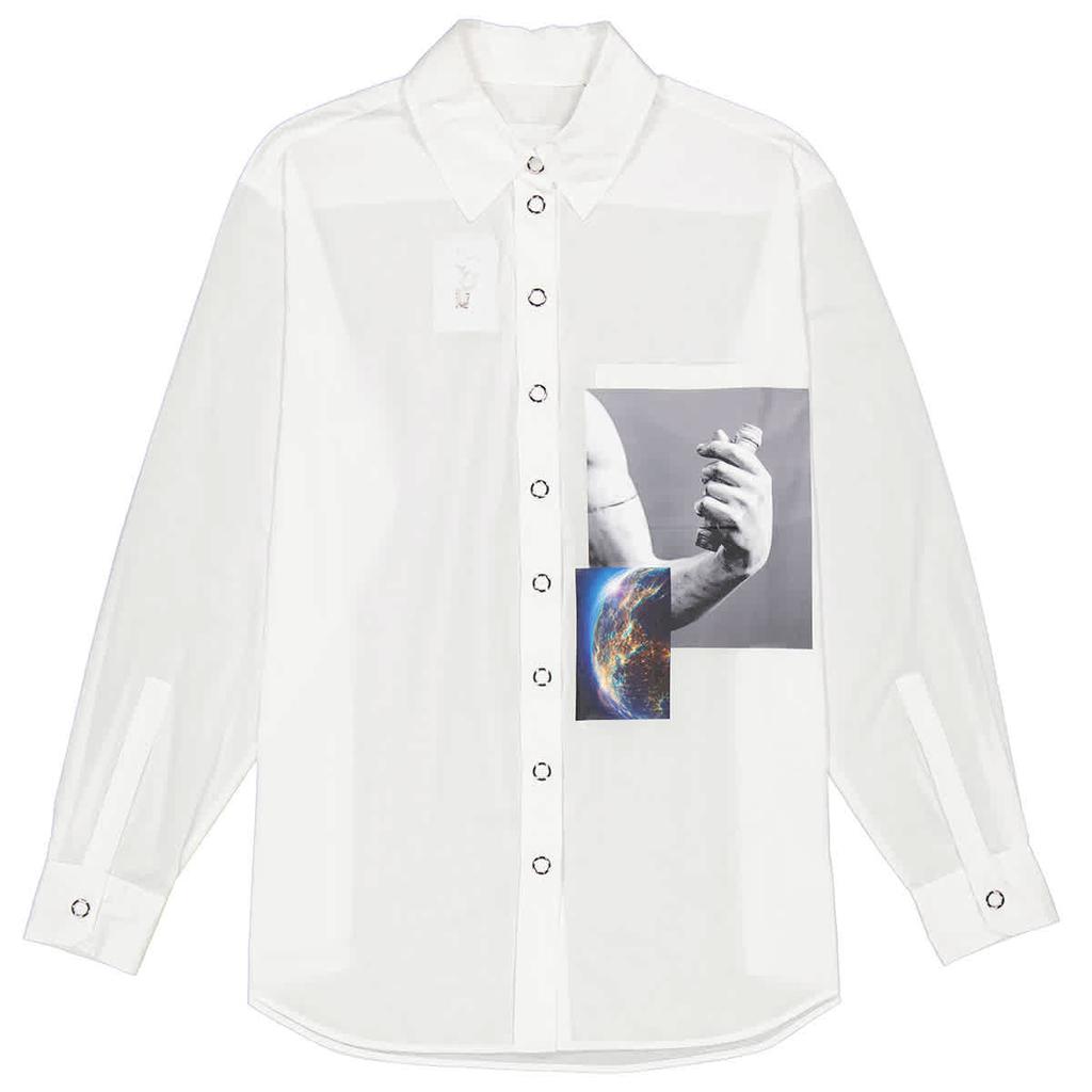 Press-stud Montage Print Cotton Shirt In White商品第1张图片规格展示