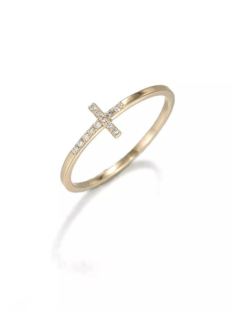 商品Sydney Evan|Diamond & 14K Yellow Gold Bent Cross Ring,价格¥5133,第1张图片