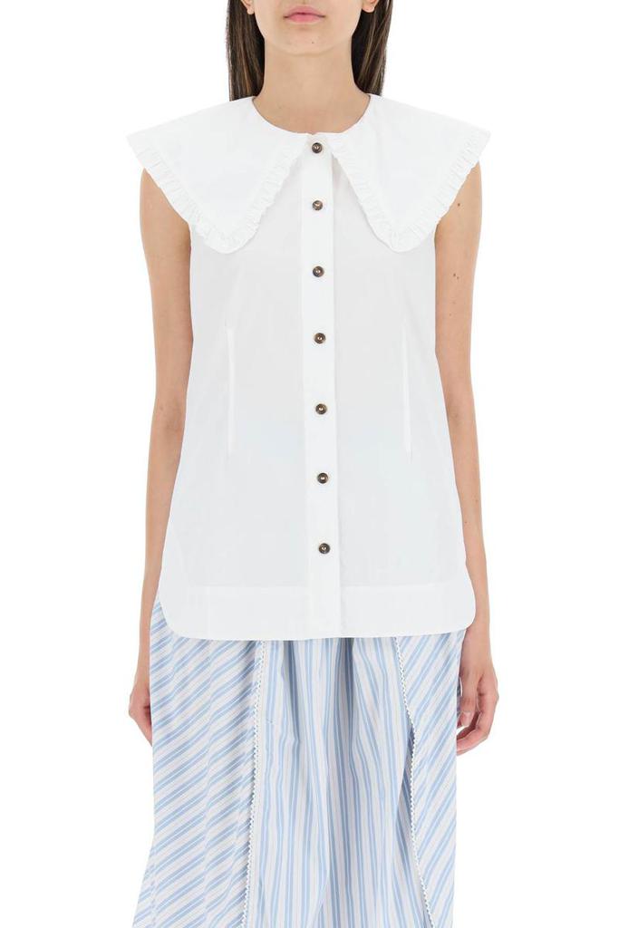Ganni cotton sleeveless shirt with oversized collar商品第2张图片规格展示