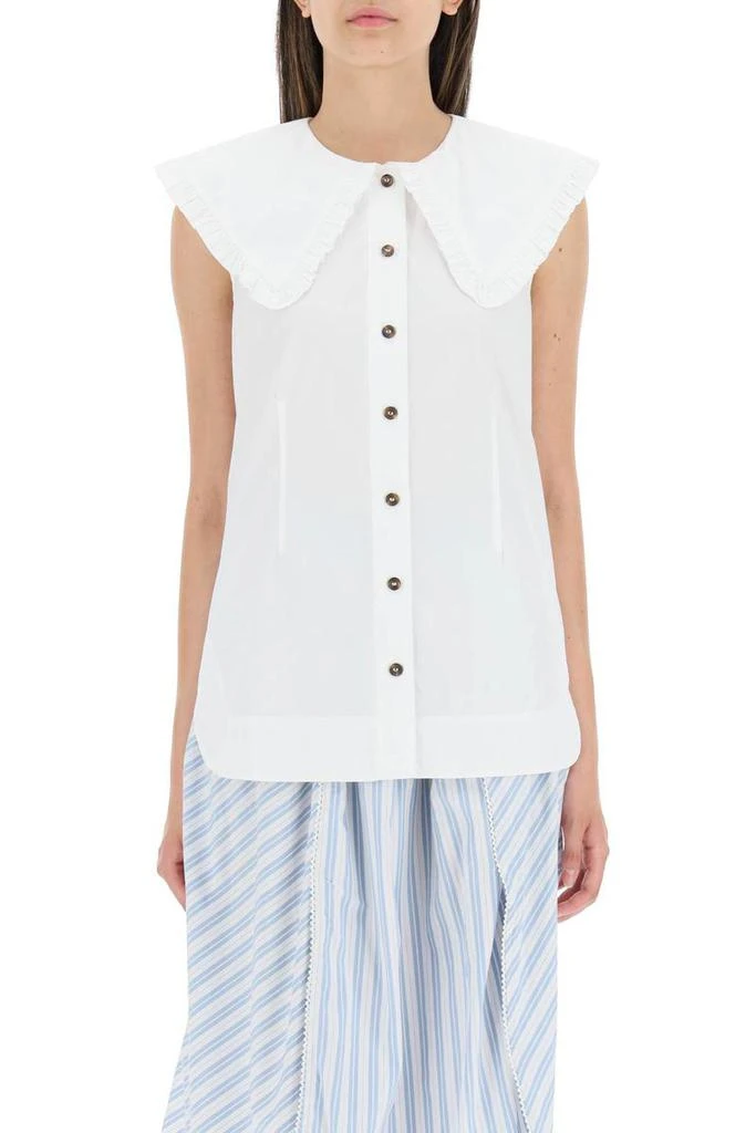 商品Ganni|Ganni cotton sleeveless shirt with oversized collar,价格¥652,第2张图片详细描述