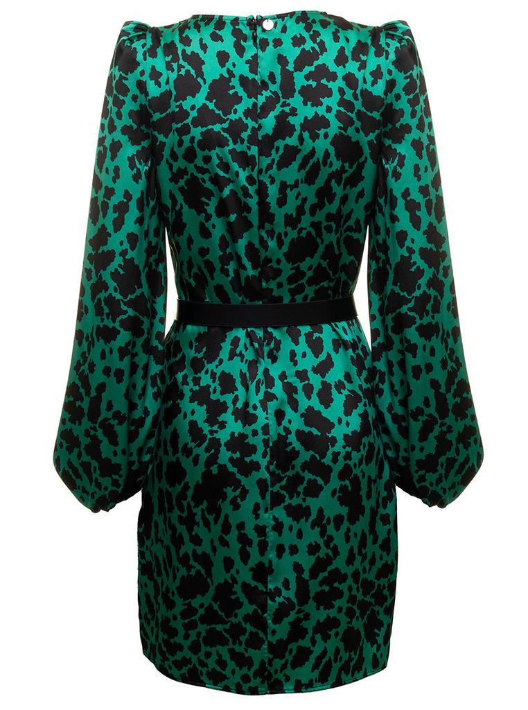 商品LIU •JO|Liu Jo Woman's Green and Black Printed Satin Dress with Belt,价格¥1254,第4张图片详细描述