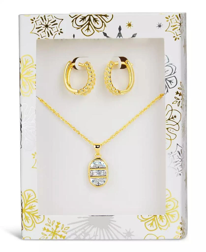 商品Sterling Forever|Hoop and Cubic Zirconia Pendanet Necklace Peace & Joy Gift Set,价格¥282,第1张图片