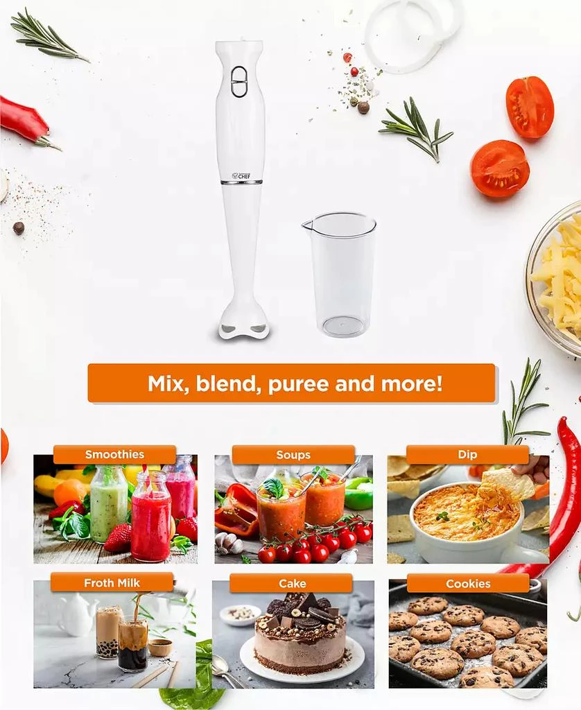 商品Commercial Chef|Immersion Blender, Hand Blender with Stainless Steel Blades, Immersion Blender with Quiet Motor, Electric Mini Blender for Delicious Food,价格¥162,第2张图片详细描述