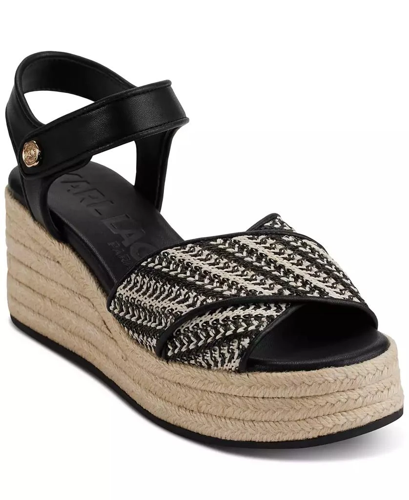 商品Karl Lagerfeld Paris|Women's Celest Ankle-Strap Espadrille Platform Wedge Sandals,价格¥507,第1张图片