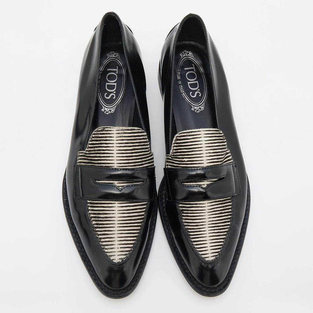 商品[二手商品] Tod's|Tod's Black/White Leather Calf Hair Penny Slip On Loafers Size 39,价格¥2922,第3张图片详细描述