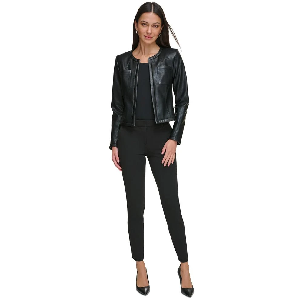 商品DKNY|Women's Collarless Faux Leather Open-Front Jacket,价格¥223,第5张图片详细描述