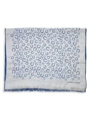 商品[二手商品] Hermes|Hermès Scarf In Blue Cashmere And Silk With Horseshoe Print,价格¥7509,第2张图片详细描述