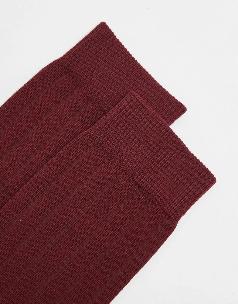 商品ASOS|ASOS DESIGN ribbed sock in burgundy,价格¥59,第3张图片详细描述