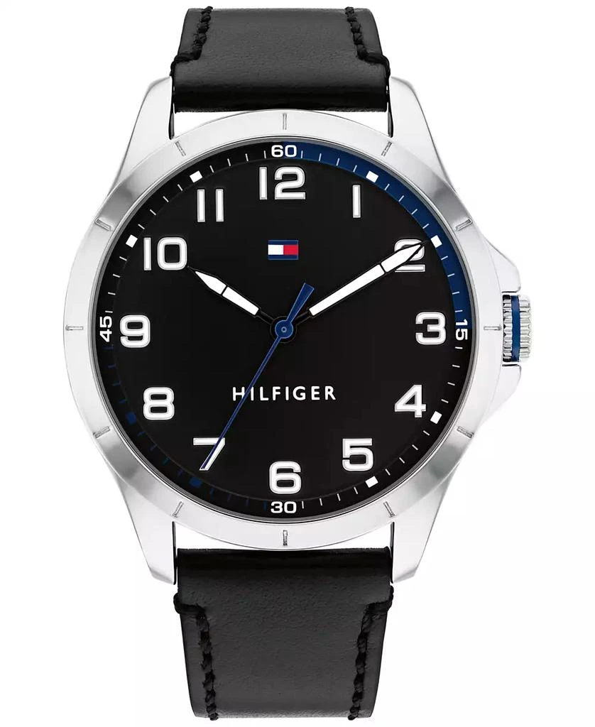 商品Tommy Hilfiger|Men's Black Leather Strap Watch 44mm,价格¥546,第1张图片