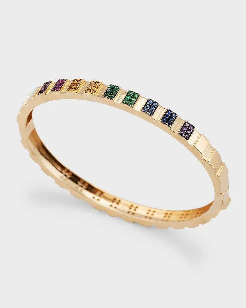 商品Siena Jewelry|14K Gold Rectangle Rainbow Diamond-Side Bangle Bracelet in Pink Spinel, Ruby, Sapphire, Emerald, And Amethyst,价格¥29260,第4张图片详细描述