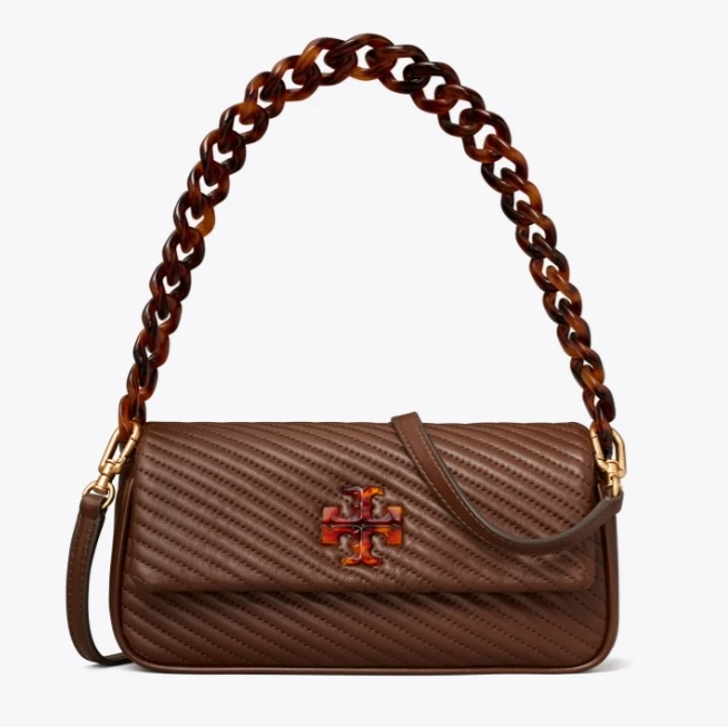 商品[国内直发] Tory Burch|女款Kira 复古人字衔缝按扣翻盖五金扣纳帕皮革 法棍包手提单肩包 小号  ,价格¥4099,第1张图片