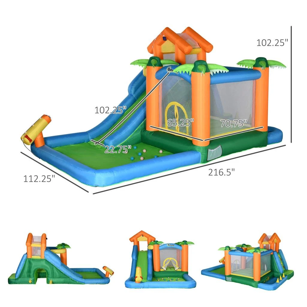 商品Streamdale Furniture|Streamdale 6-in-1 Tropical Inflatable Water Slide Summer Theme Jumping Castle Includes Floating Ball Slide Trampoline Pool Cannon Climbing Wall with Carry Bag,价格¥4695,第5张图片详细描述