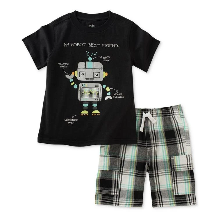 商品KIDS HEADQUARTERS|2-Pc. Graphic-Print T-Shirt & Plaid Shorts Cotton Set, Baby Boys (0-24 months),价格¥42,第2张图片详细描述