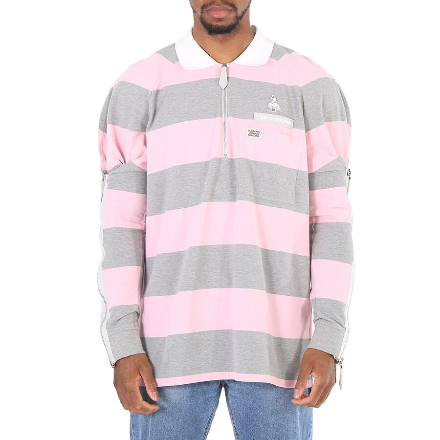 商品Burberry|Men's Long-sleeved Zip Detail Striped Polo Shirt,价格¥1424,第1张图片