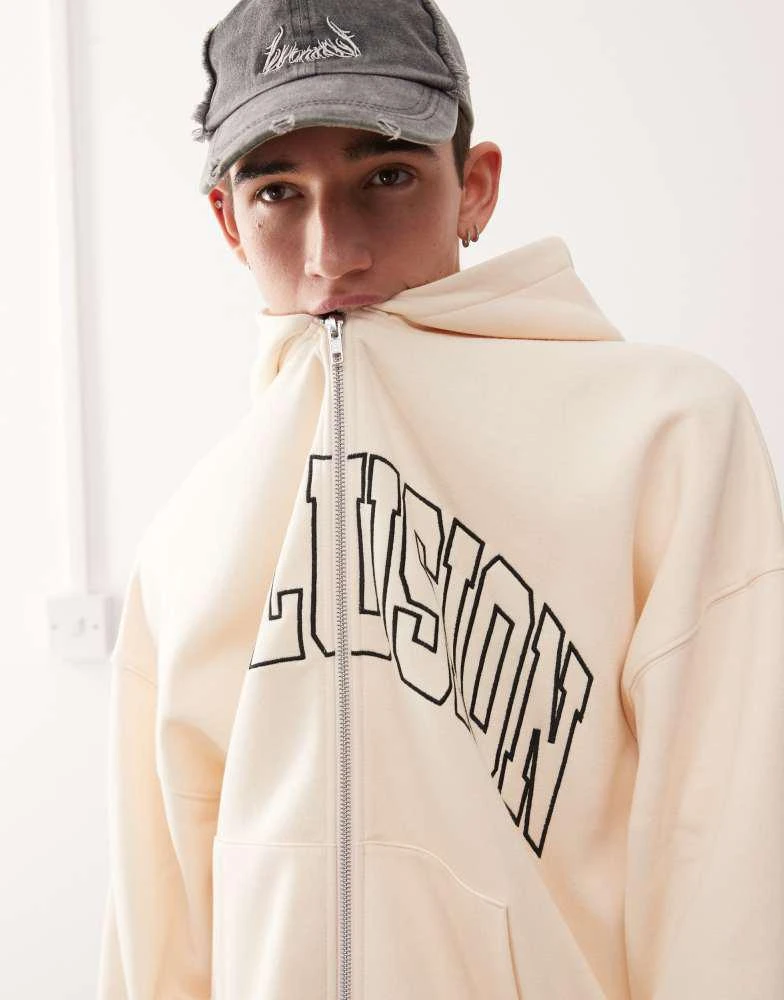 商品COLLUSION|COLLUSION Unisex varsity embroidered zip through hoodie in ecru,价格¥262,第2张图片详细描述